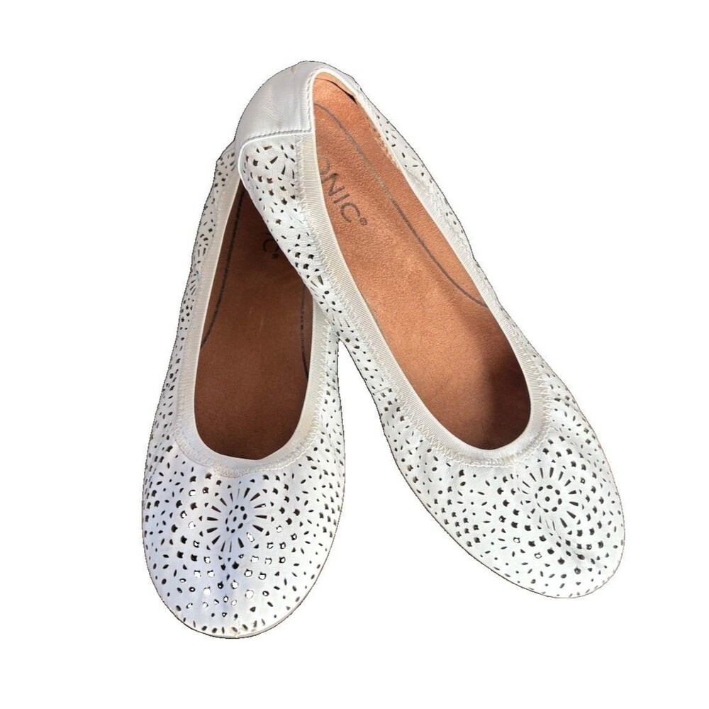 Vionic Robyn Perf Npa Ballet Flats Women’s Size 9.5 White Leather Slip Ons Shoes